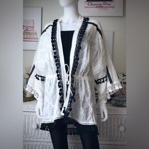 Jonathan Simkhai 100% cotton lace cardigan in cream & black colors size Small
